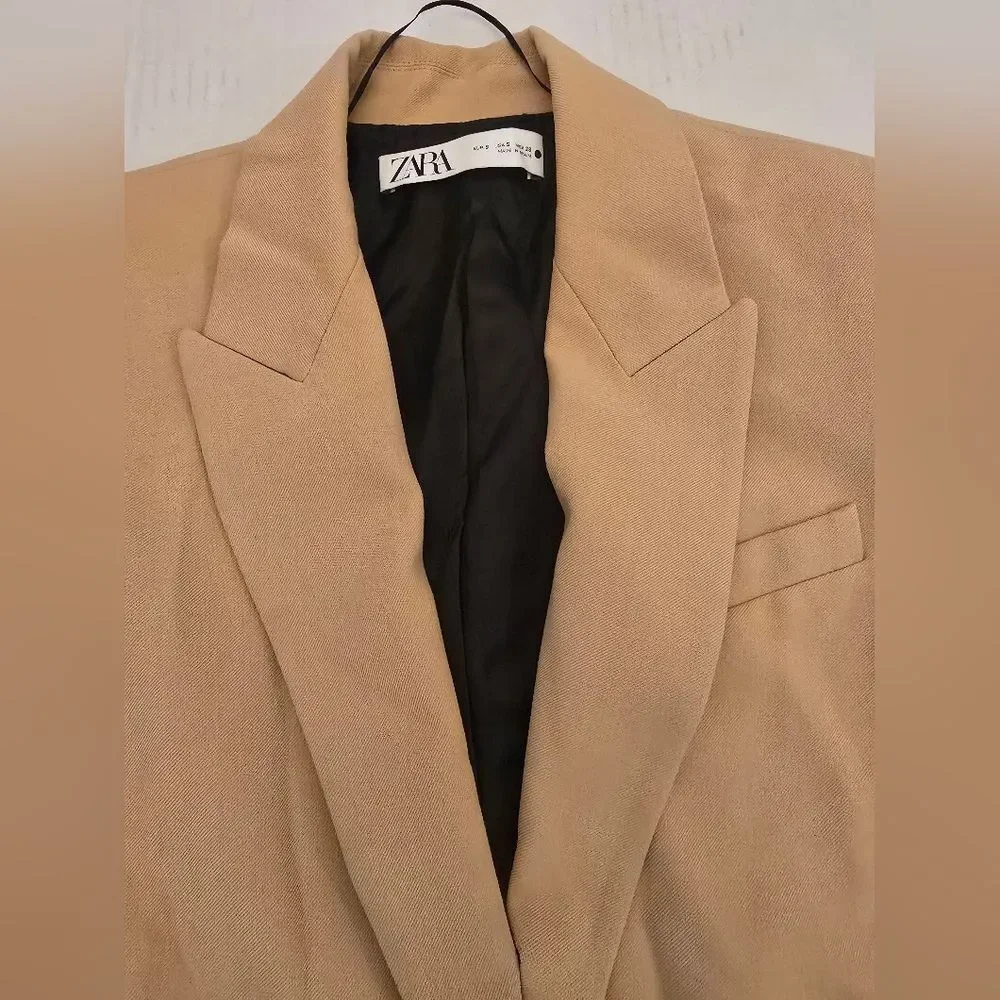 Zara Oversized Single-button Blazer In Tan Size Small - Picture 3 of 14
